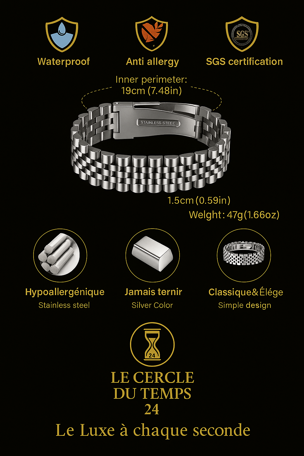 Vnox Bracelet de Montre Masculin 15mm pour Homme – Bracelet à Maillons Épais et Robustes en Acier Inoxydable, Cadeau Élégant et Distingué pour un Style Business.